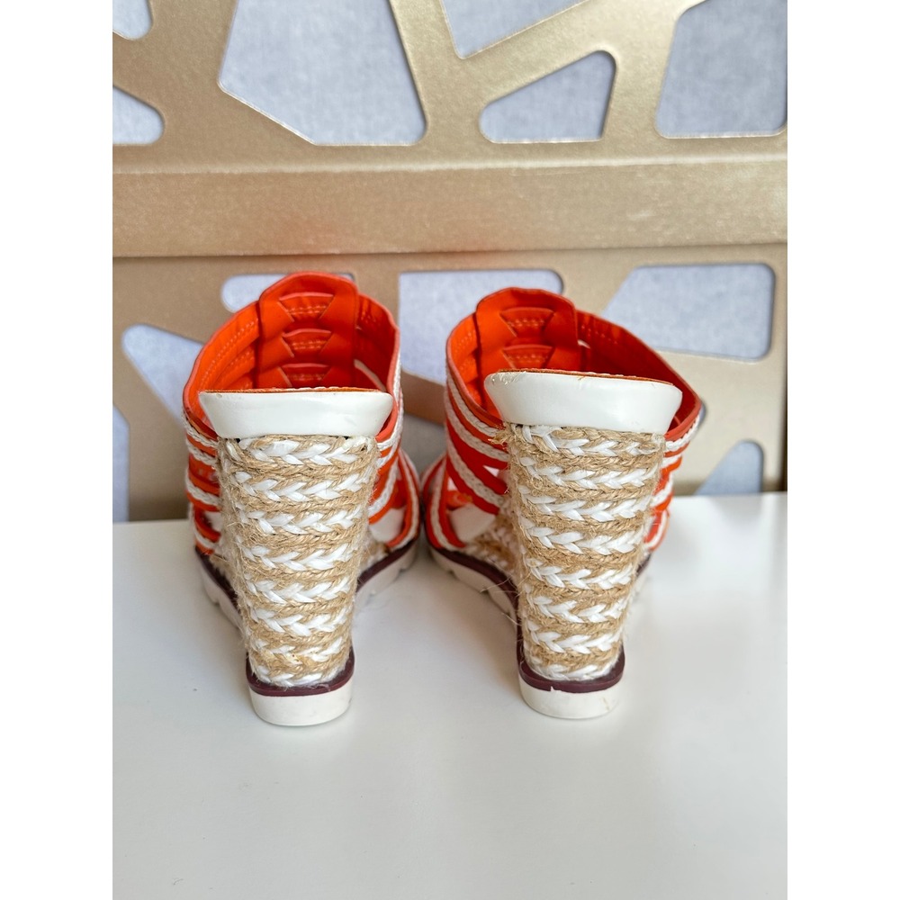 Vintage 2 Lips Too Y2K Umbre Orange White Strappy Espadrille Wedge Sandals 6.5 - Picture 5 of 7